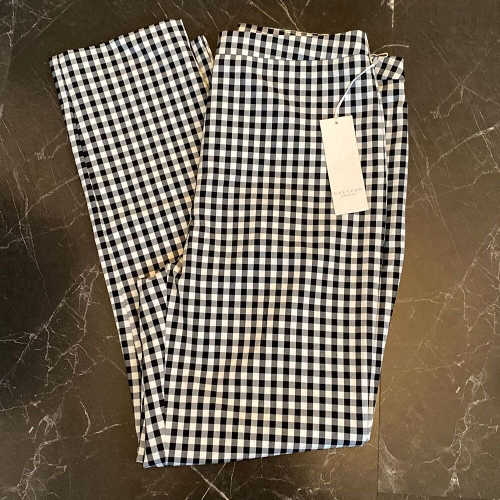 Calypso St. Barth Designer Gingham Pant, Women's Size 2 Black/White NWT